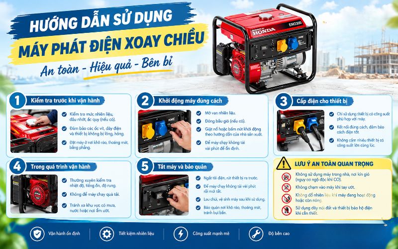 Hướng dẫn sử dụng máy phát điện xoay chiều an toàn