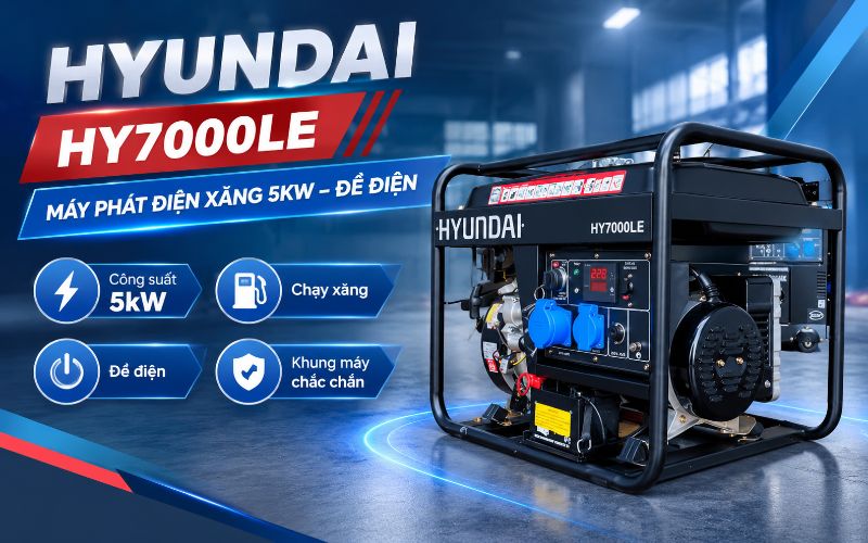Hyundai HY7000LE - máy phát điện xăng 5kW đề điện