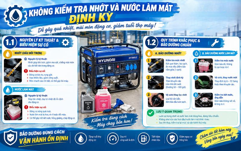 Không kiểm tra nhớt và nước làm mát định kỳ