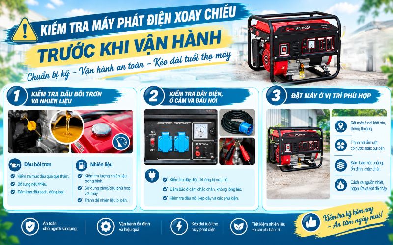 Kiểm tra máy phát điện xoay chiều trước khi vận hành