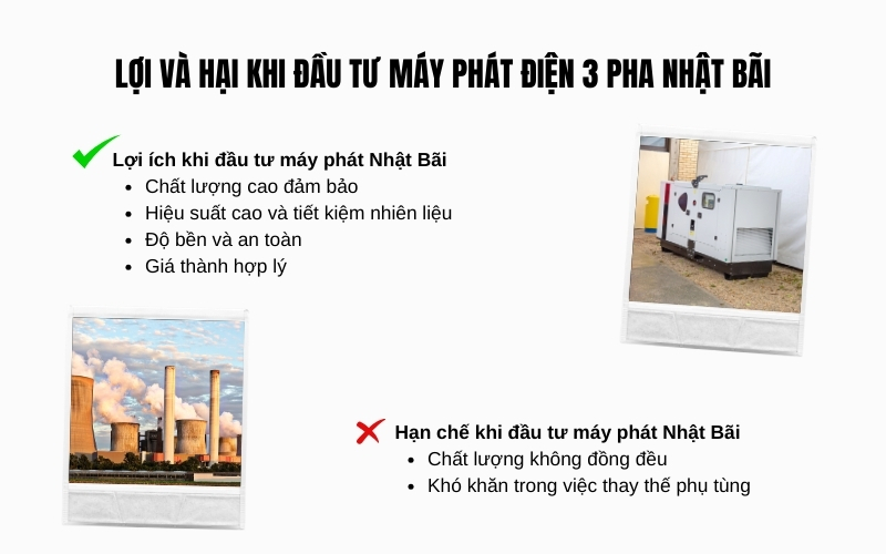 Lợi và hại khi đầu tư máy phát điện 3 pha Nhật Bãi