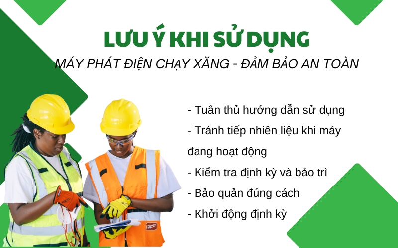 Lưu ý khi sử dụng máy phát điện chạy xăng đảm bảo an toàn