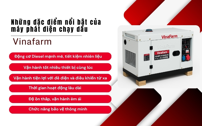 Những đặc điểm nổi bật của máy phát điện chạy dầu Vinafarm