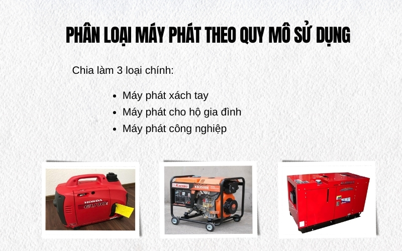 Phân loại máy phát theo quy mô sử dụng