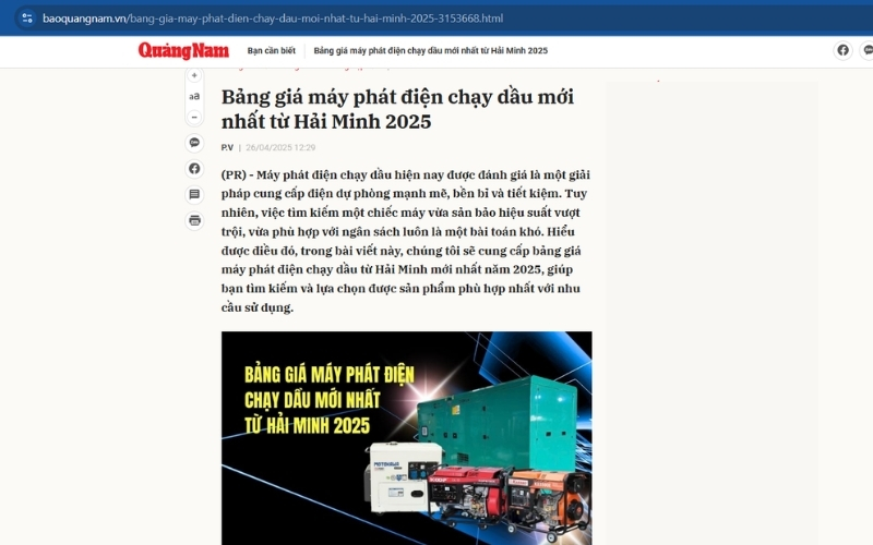 Tại sao nên chọn mua máy phát điện chạy dầu Hải Minh