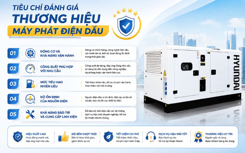 Tiêu chí đánh giá thương hiệu máy phát điện dầu uy tín, chất lượng
