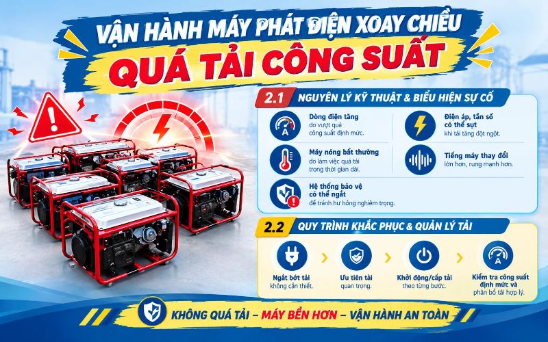 Vận hành máy phát điện xoay chiều quá tải công suất
