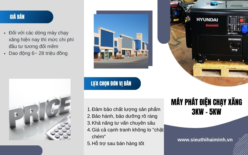 giá máy phát điện 3kw - 5kw, cách lựa chọn địa chỉ bán 