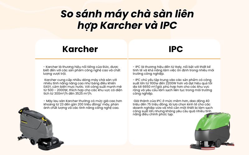 So sánh máy chà sàn liên hợp Karcher và IPC