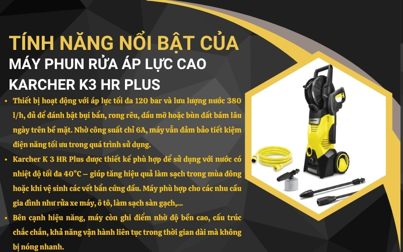 Tính năng nổi bật của Máy phun rửa áp lực cao Karcher K 3 HR Plus