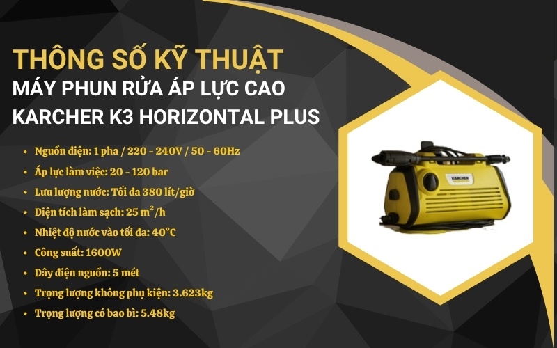 Thông số kỹ thuật của Máy phun rửa áp lực cao Karcher K3 Horizontal Plus