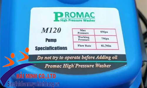 Thông số kỹ thuật máy xịt rửa Promac M120