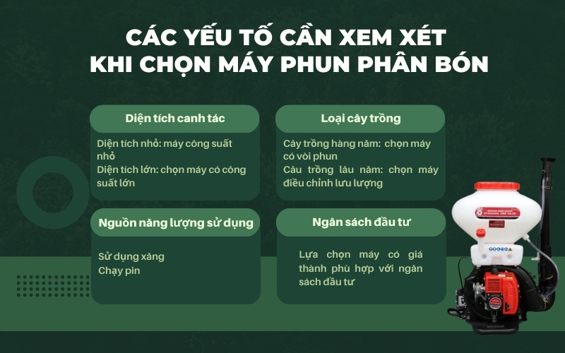 Các yếu tố cần xem xét khi chọn máy phun phân bón