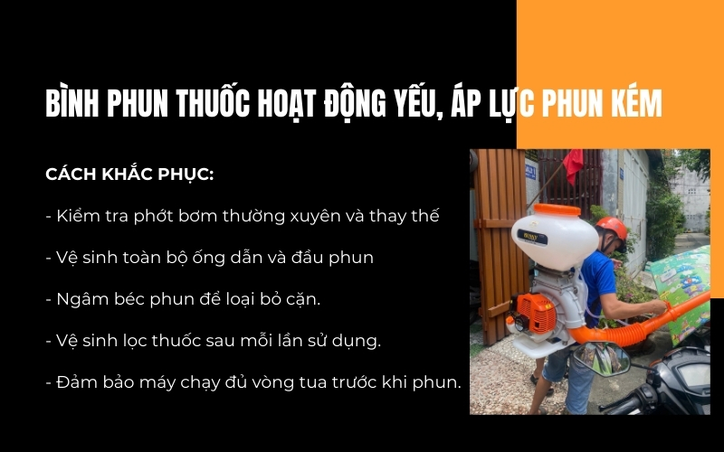 Bình phun thuốc hoạt động yếu, áp lực phun kém