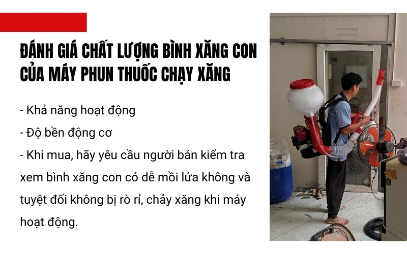 Đánh giá chất lượng bình xăng con của máy phun thuốc chạy xăng