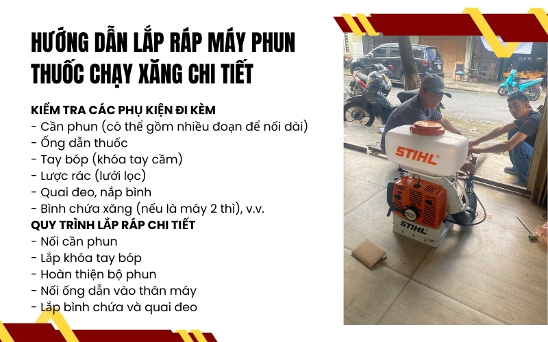 Hướng dẫn lắp ráp máy phun thuốc chạy xăng chi tiết