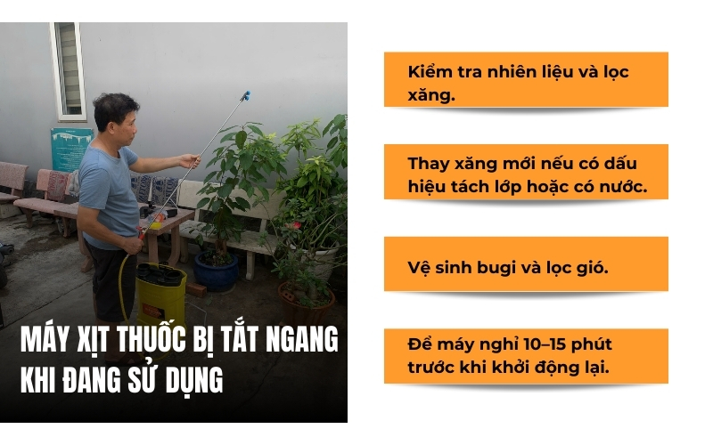 Máy xịt thuốc bị tắt ngang khi đang sử dụng