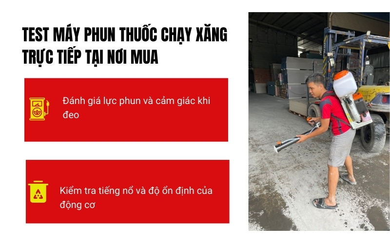 Test máy phun thuốc chạy xăng trực tiếp tại nơi mua