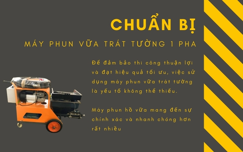 Chuẩn bị máy phun vữa trát tường 1 pha