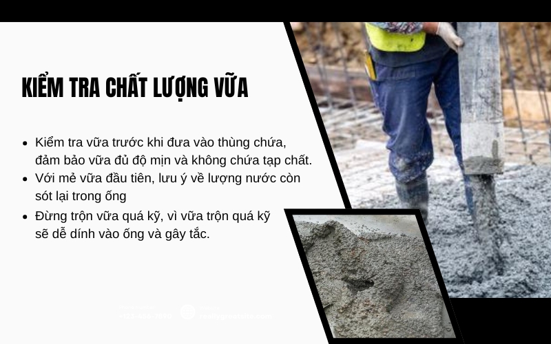 Kiểm tra chất lượng vữa trước khi bơm