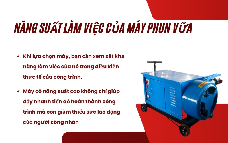 Năng suất làm việc của máy phun vữa