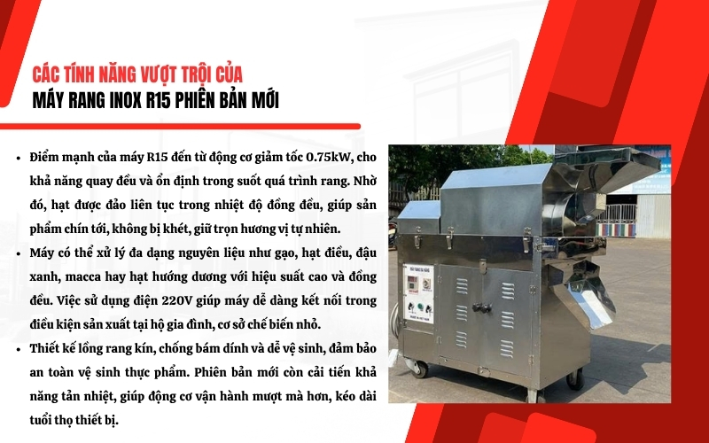 Tính năng nổi bật của Máy rang inox R15 phiên bản mới