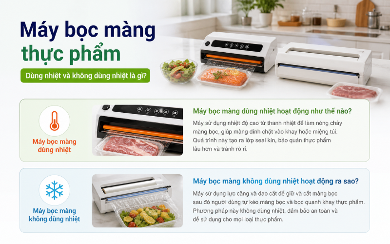 Máy bọc màng thực phẩm dùng nhiệt và không dùng nhiệt là gì