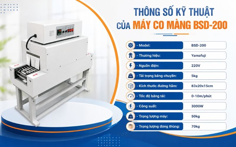 Thông số kỹ thuật của máy co màng BSD-200