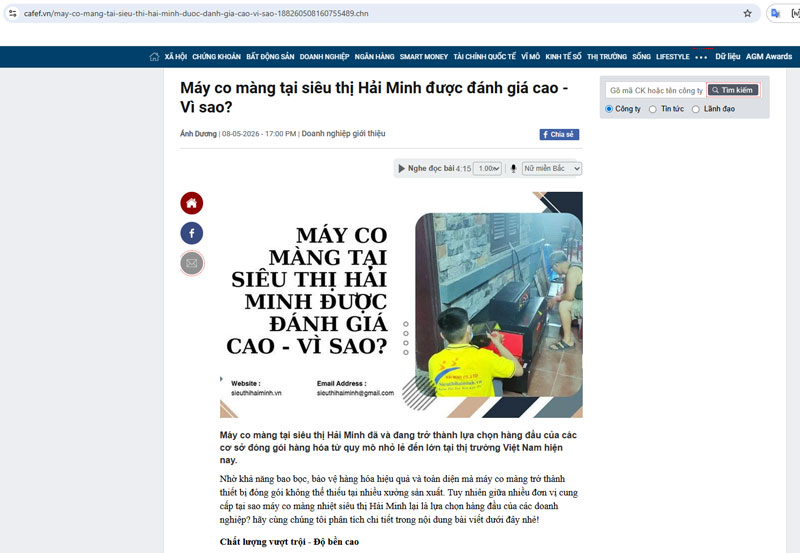 Báo chí nói gì về máy co màng Hải Minh 