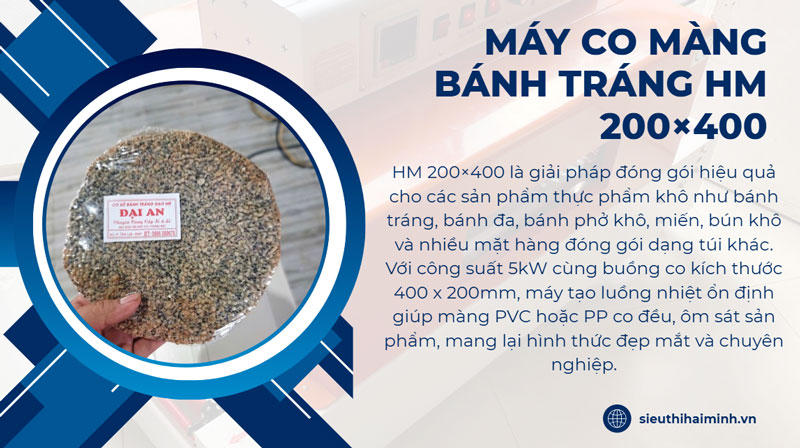  Máy co màng bánh tráng HM 200×400