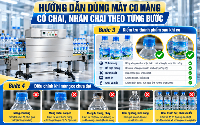 Hướng dẫn dùng máy co màng cổ chai, nhãn chai
