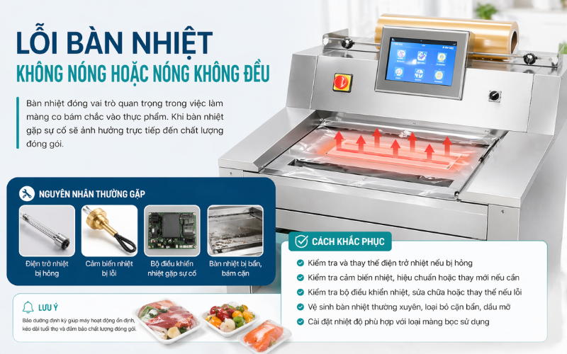 Lỗi bàn nhiệt không nóng hoặc nóng không đều