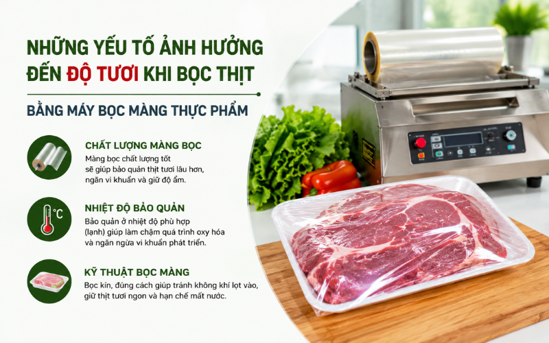 Những yếu tố ảnh hưởng đến độ tươi khi bọc thịt bằng máy bọc màng thực phẩm