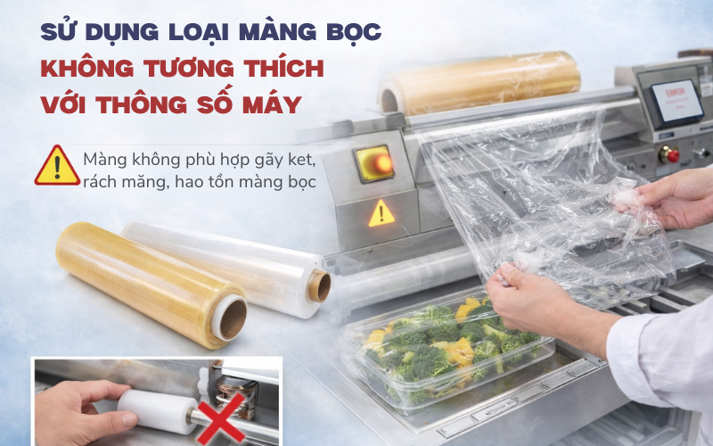 Sử dụng loại màng bọc không tương thích với thông số máy