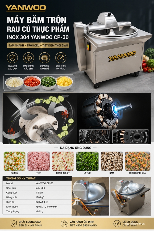 Máy băm trộn rau củ thực phẩm inox 304 YANWOO CP-30