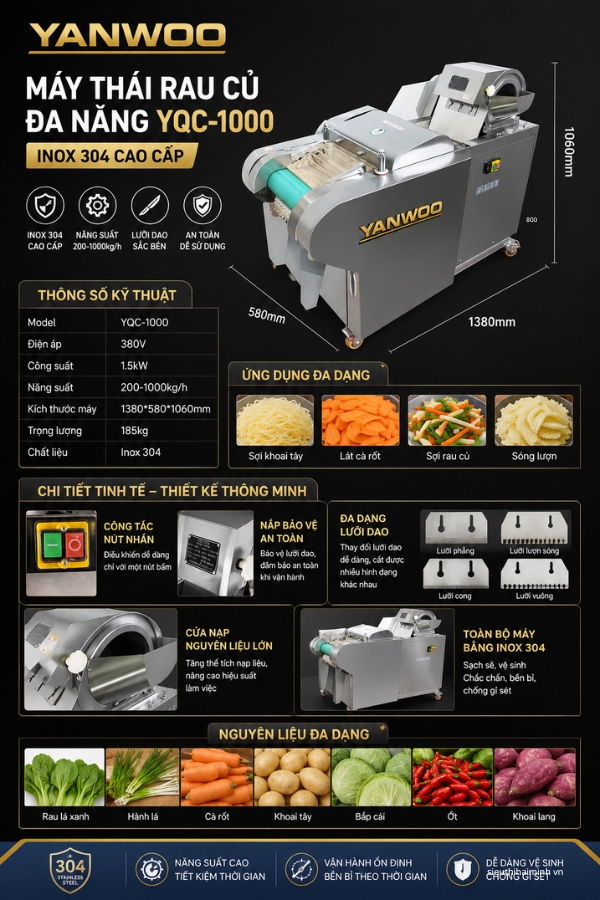Máy thái rau củ Yanwoo inox 304 YQC-1000