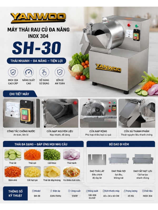 Máy thái rau củ đa năng inox 304 YANWOO SH-30