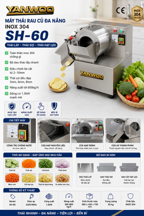 Máy thái rau củ đa năng inox 304 YANWOO SH-60