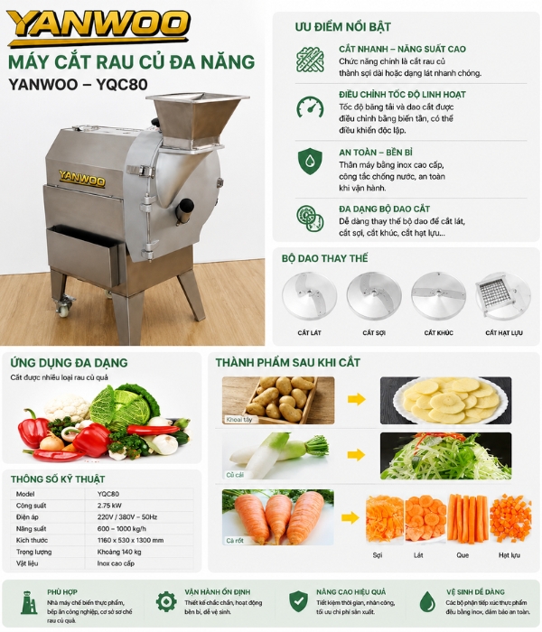 Máy thái rau củ đa năng inox 304 YANWOO YQC-80