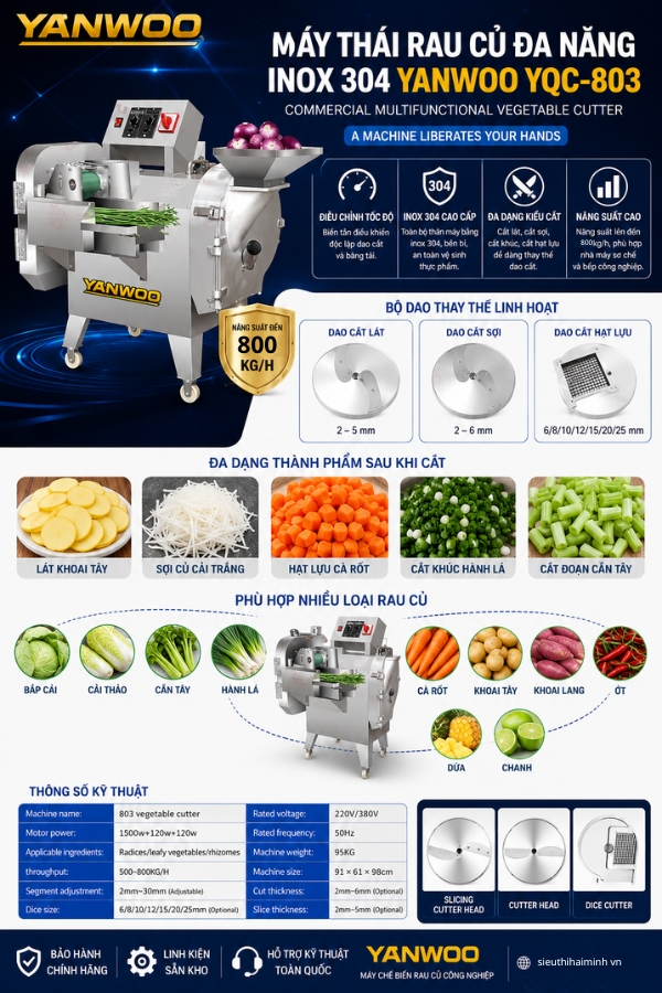 Máy thái rau củ đa năng inox 304 YANWOO YQC-803