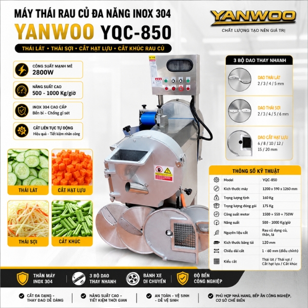 Máy thái rau củ đa năng inox 304 YANWOO YQC-850