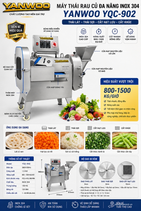 Máy thái rau củ đa năng inox 304 YANWOO YQC-902
