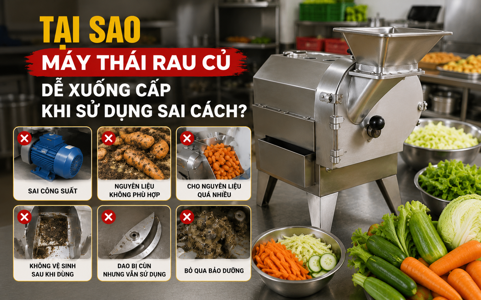 Tại sao máy thái rau củ dễ xuống cấp khi sử dụng sai cách?