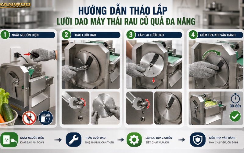Hướng dẫn cách tháo lắp lưỡi dao máy thái rau củ quả đa năng