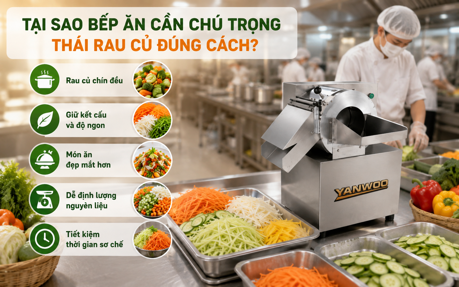 Tại sao bếp ăn cần chú trọng thái rau củ đúng cách?