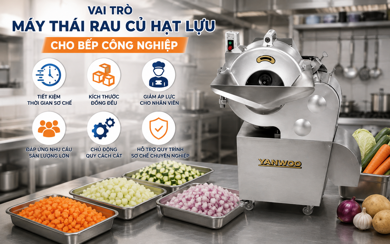 Vai trò máy thái rau củ hạt lựu cho bếp công nghiệp