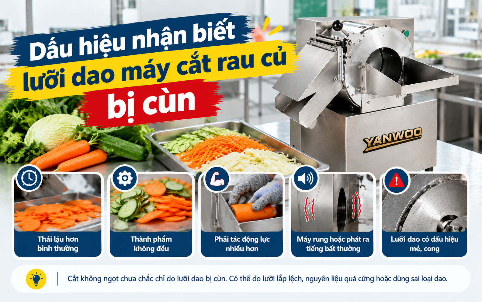 Dấu hiệu nhận biết lưỡi dao máy cắt rau củ bị cùn