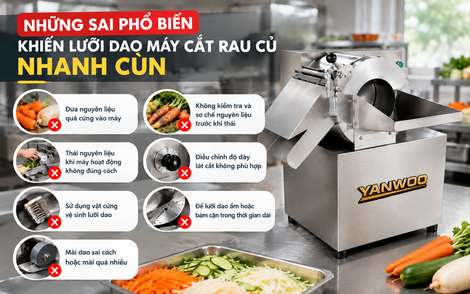 Những sai phổ biến khiến lưỡi dao máy cắt rau củ nhanh cùn