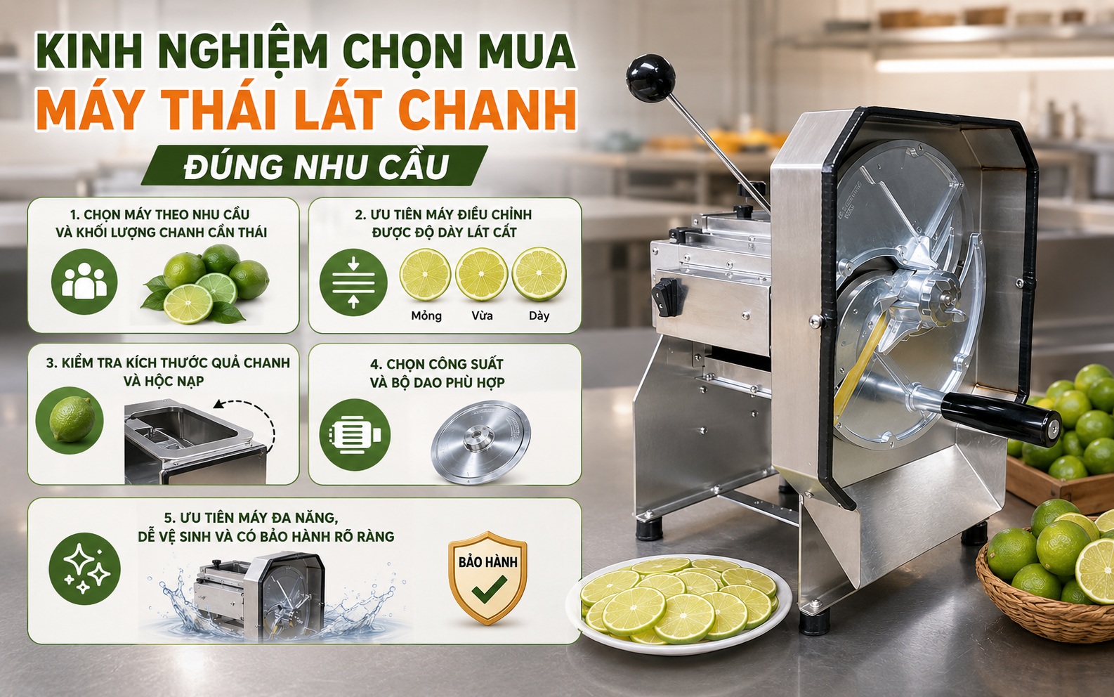 Kinh nghiệm chọn mua máy thái lát chanh đúng nhu cầu