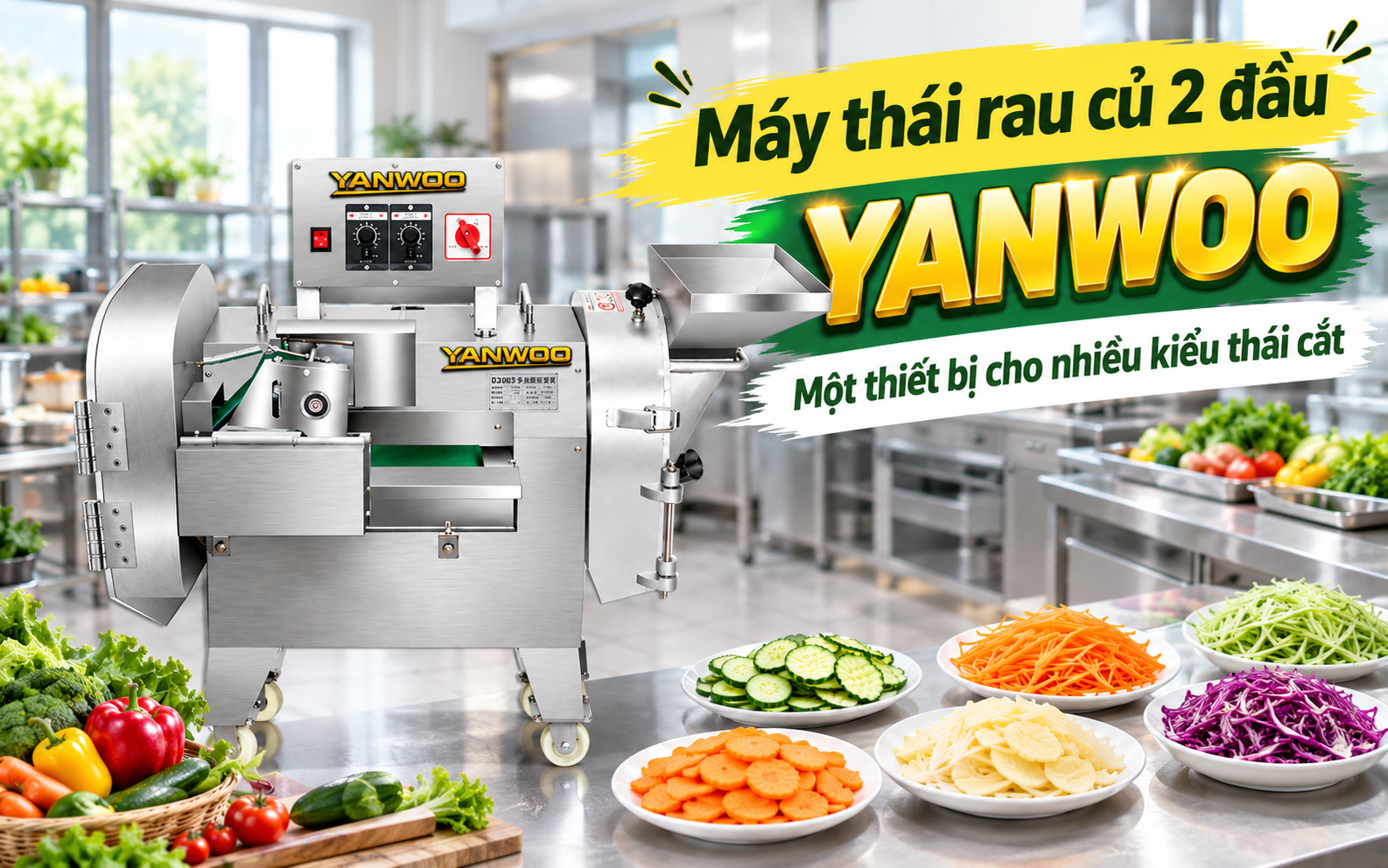Máy thái rau củ 2 đầu YanWoo: Một thiết bị cho nhiều kiểu thái cắt